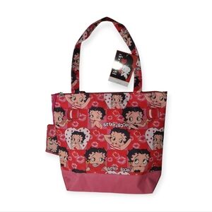 Betty Boop Pink and Red Character Print Tote With Coin Pouch
